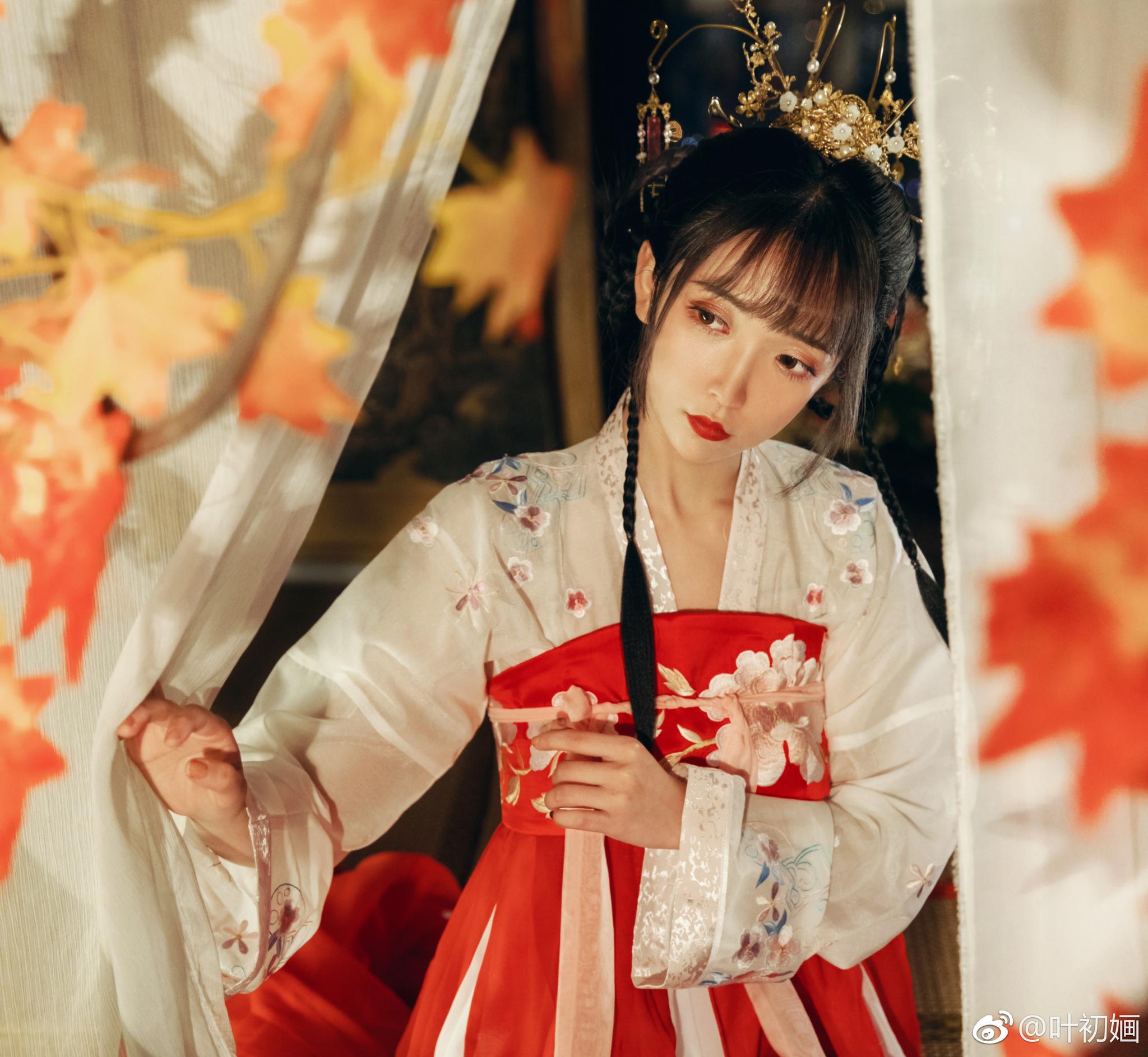 步摇垂珠玉,叶里看枫红