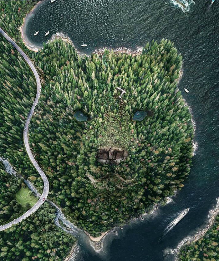 艺术家为小岛加上脸创造出自然界不存在的有趣图像