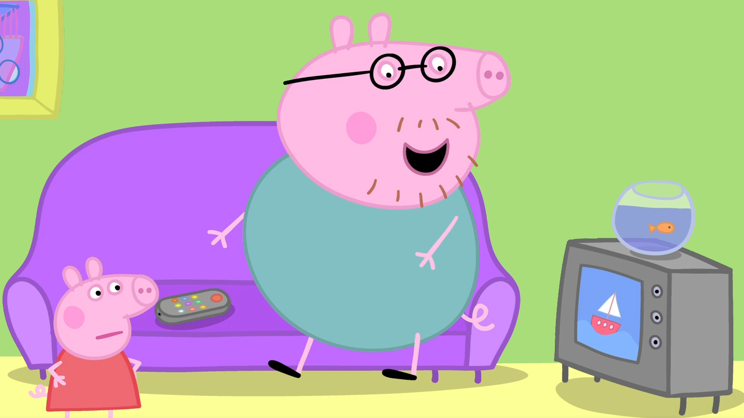 小猪佩奇发现猪爸爸在偷偷的看电视