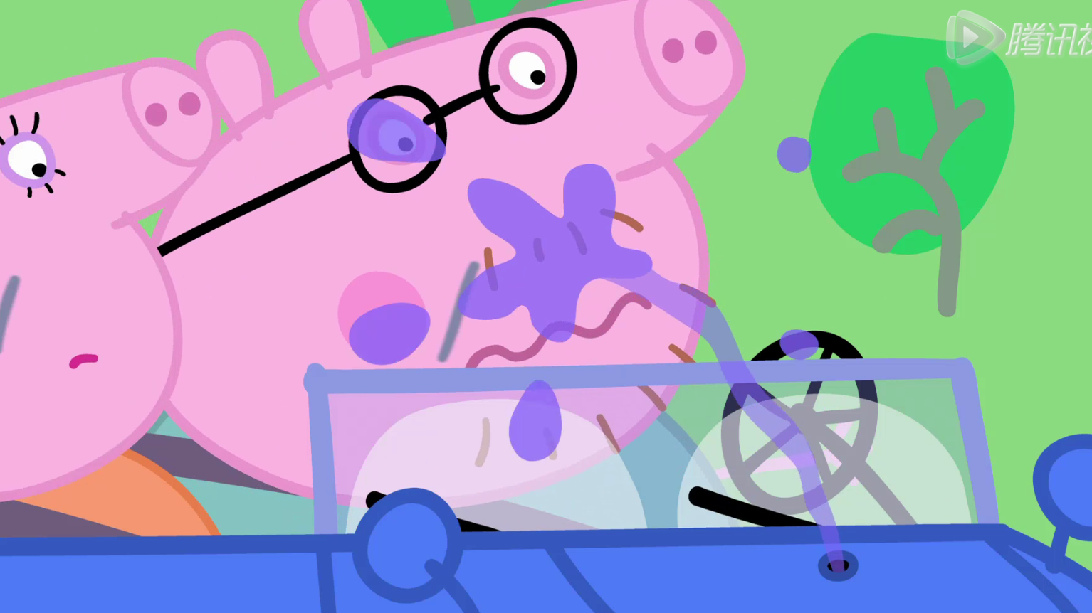 猪爸爸不是很会开这辆新车他被溅了一身水