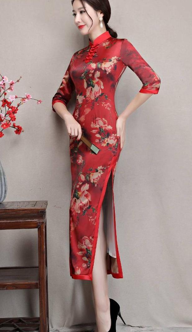 长款高开叉旗袍裙,穿出婀娜多姿好身材