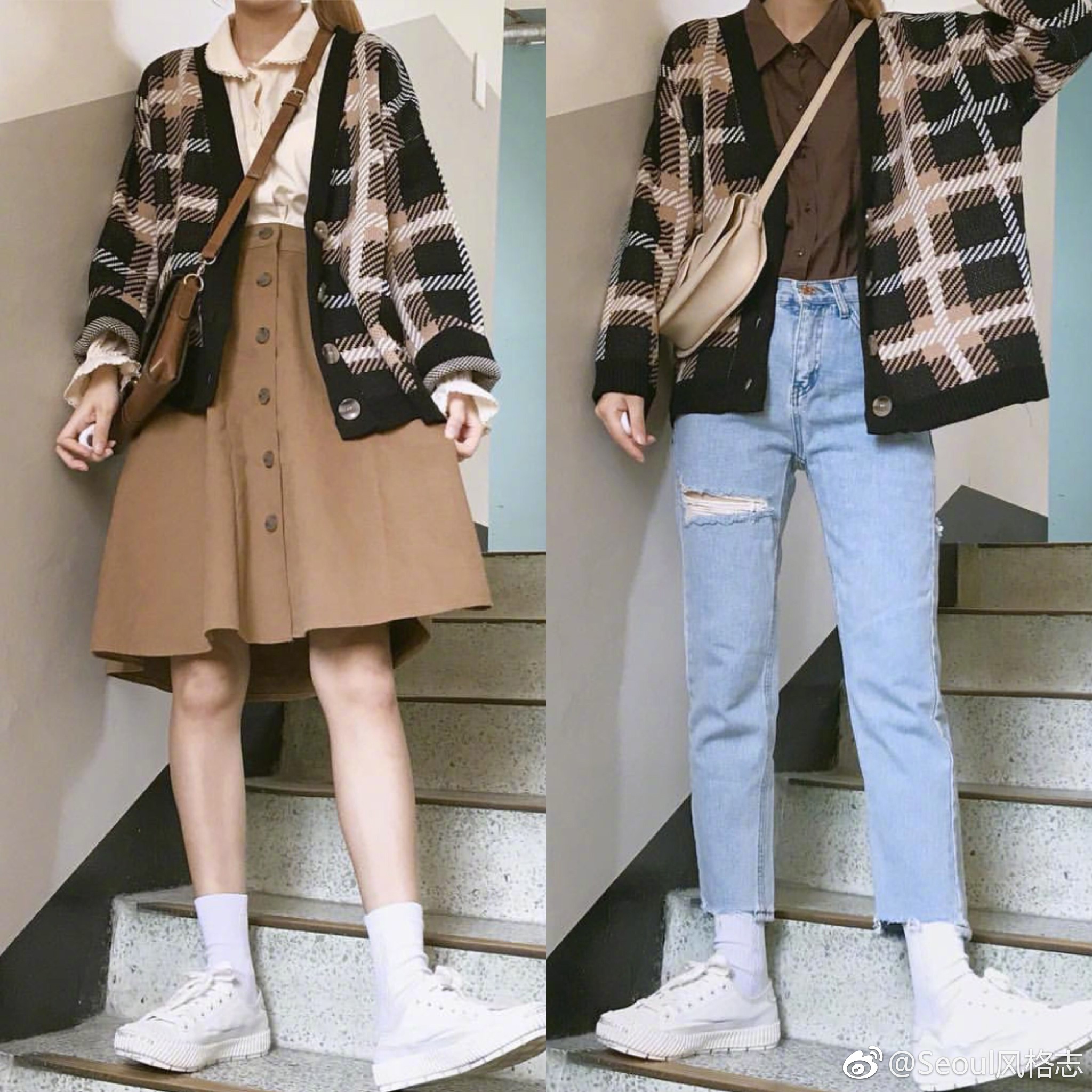 适合学生党的可爱穿搭,秋天最爱针织开衫和风衣啦!