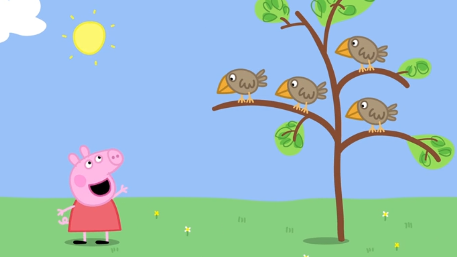 小猪佩奇和树上的小鸟打招呼