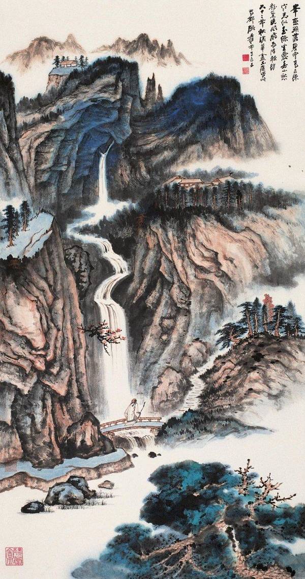 湖山清幽张大千山水画欣赏