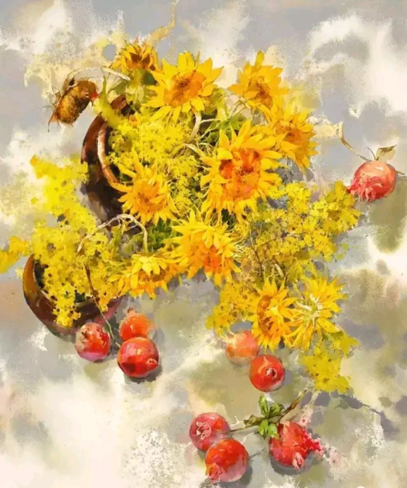 韩国花后金英善向日葵水彩画作品赏析收藏级