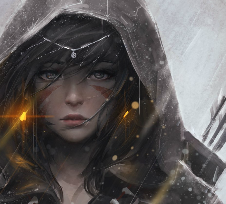 新加坡画师 痞气骄横的带刀女浪人 光影下神韵迷人的少女