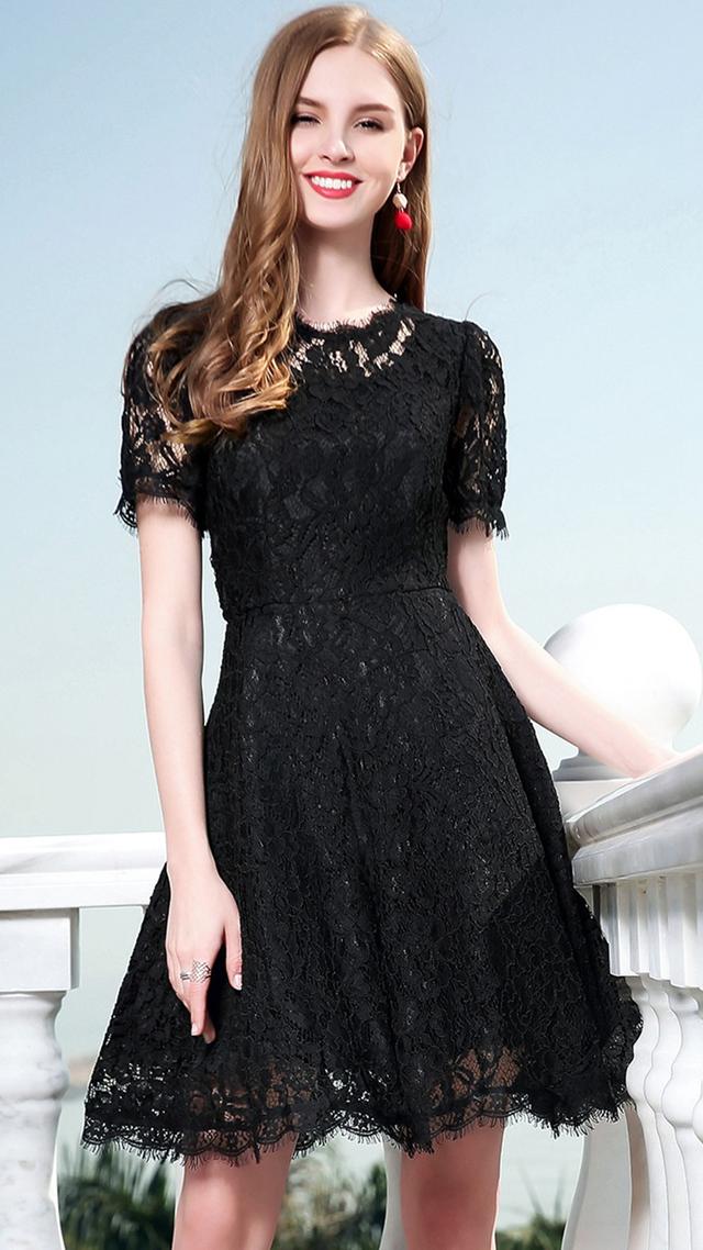 高腰修身蕾丝连衣裙矮个子穿衣神器