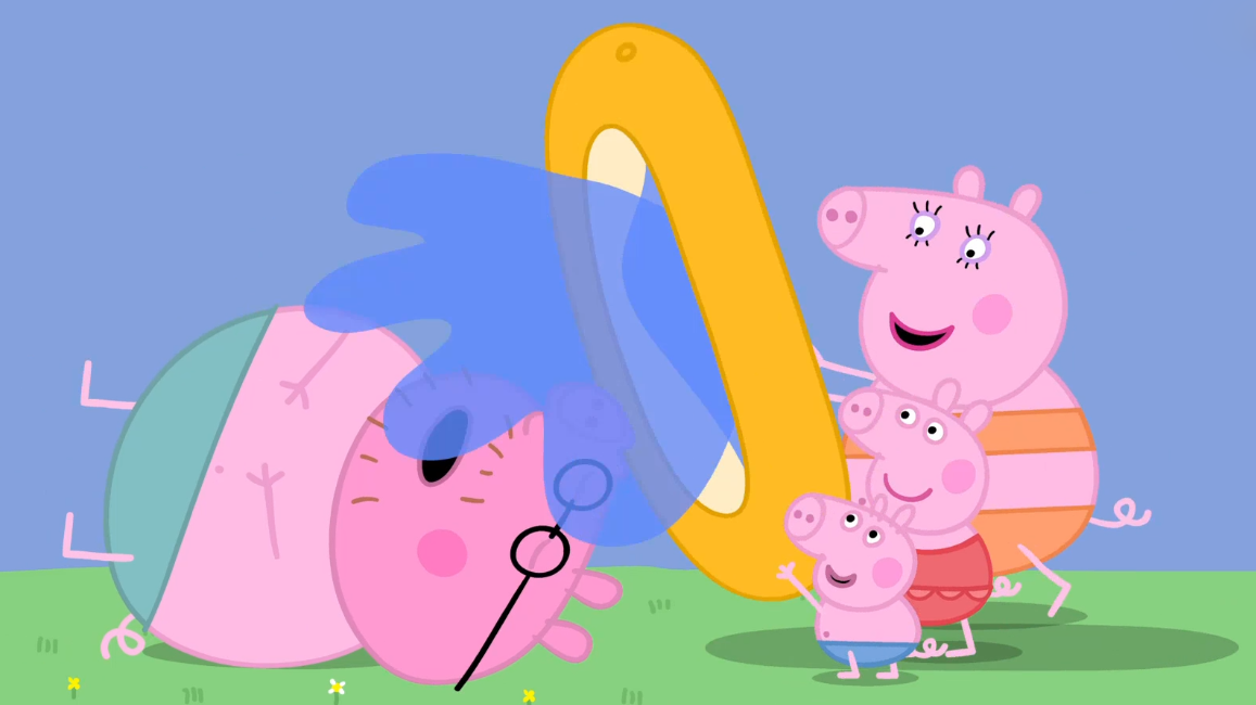 小猪佩奇想出来一个主意大家一起把泳池里的水倒在爸爸身上