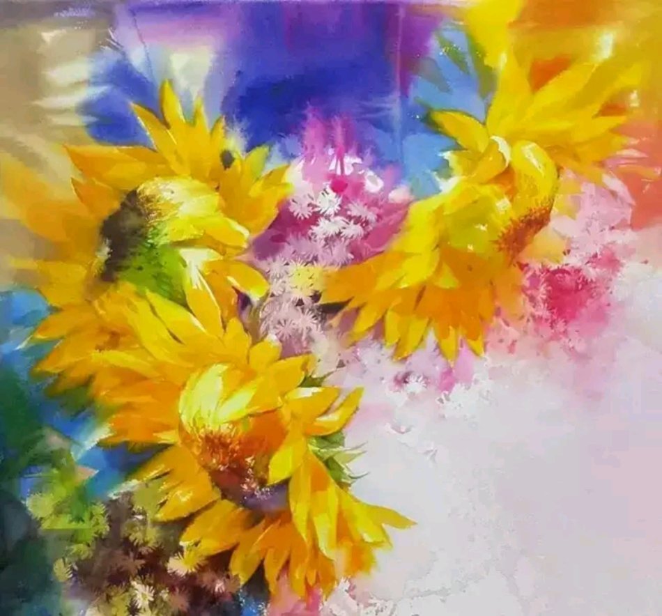 韩国花后金英善向日葵水彩画作品赏析收藏级