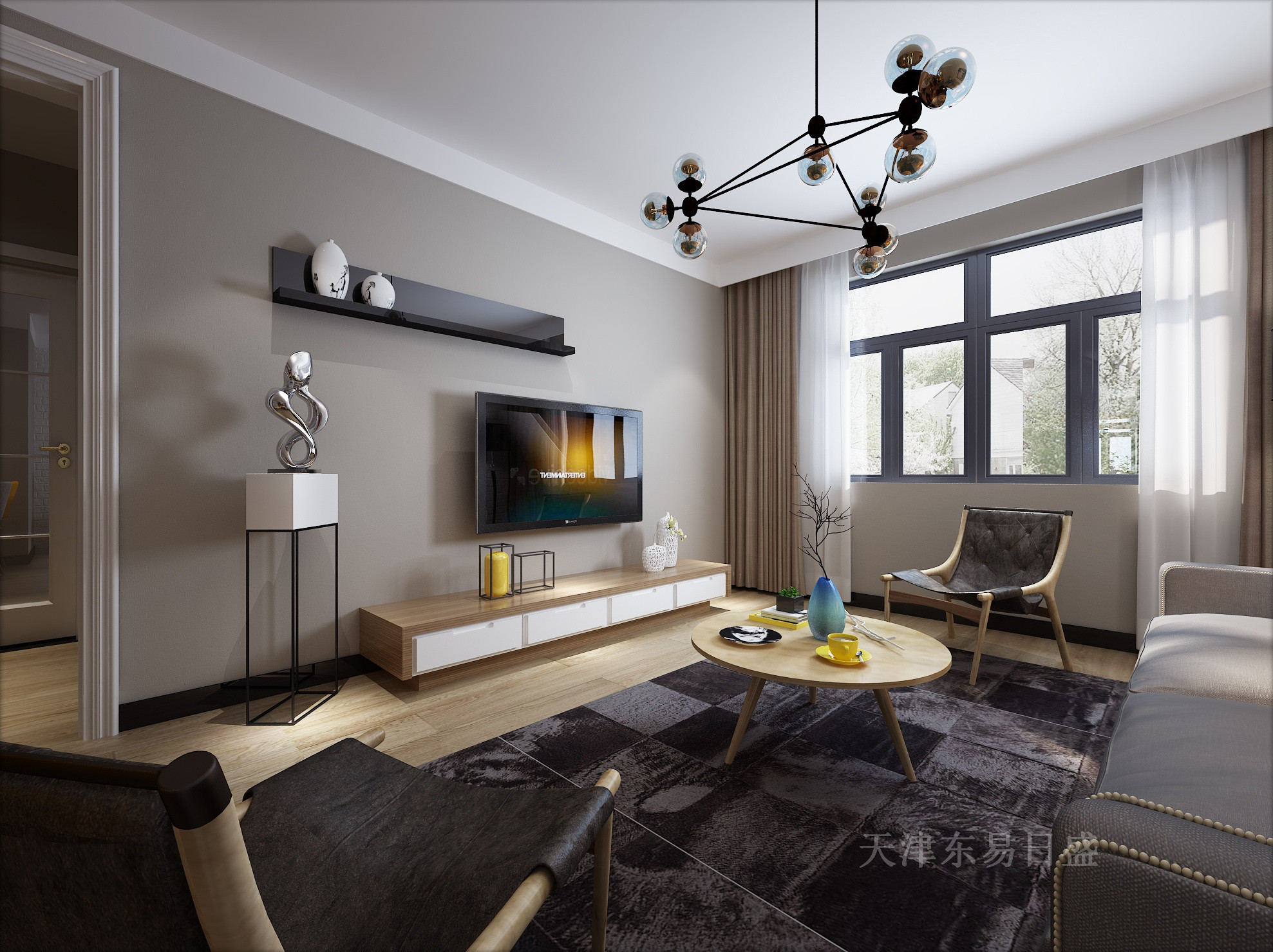 95平米北欧风格三室装修效果图,自然清新,轻松和谐的氛围