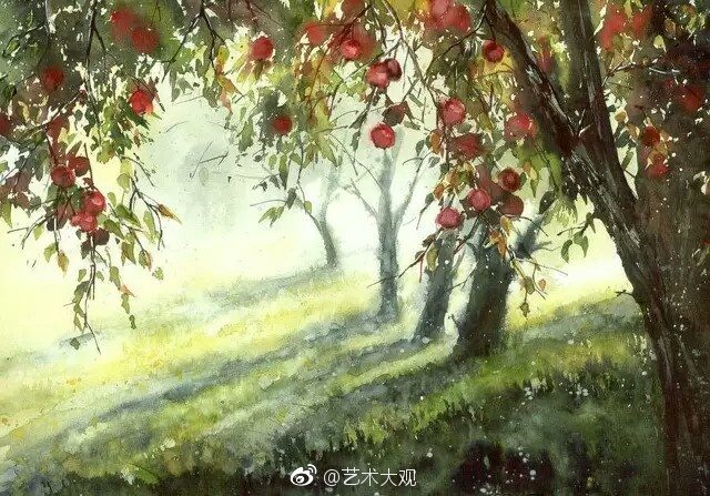 洒满阳光的树林波兰画家malgorzataszczecinska水彩画专辑2