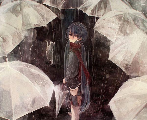 伞下的动漫女孩高清美图