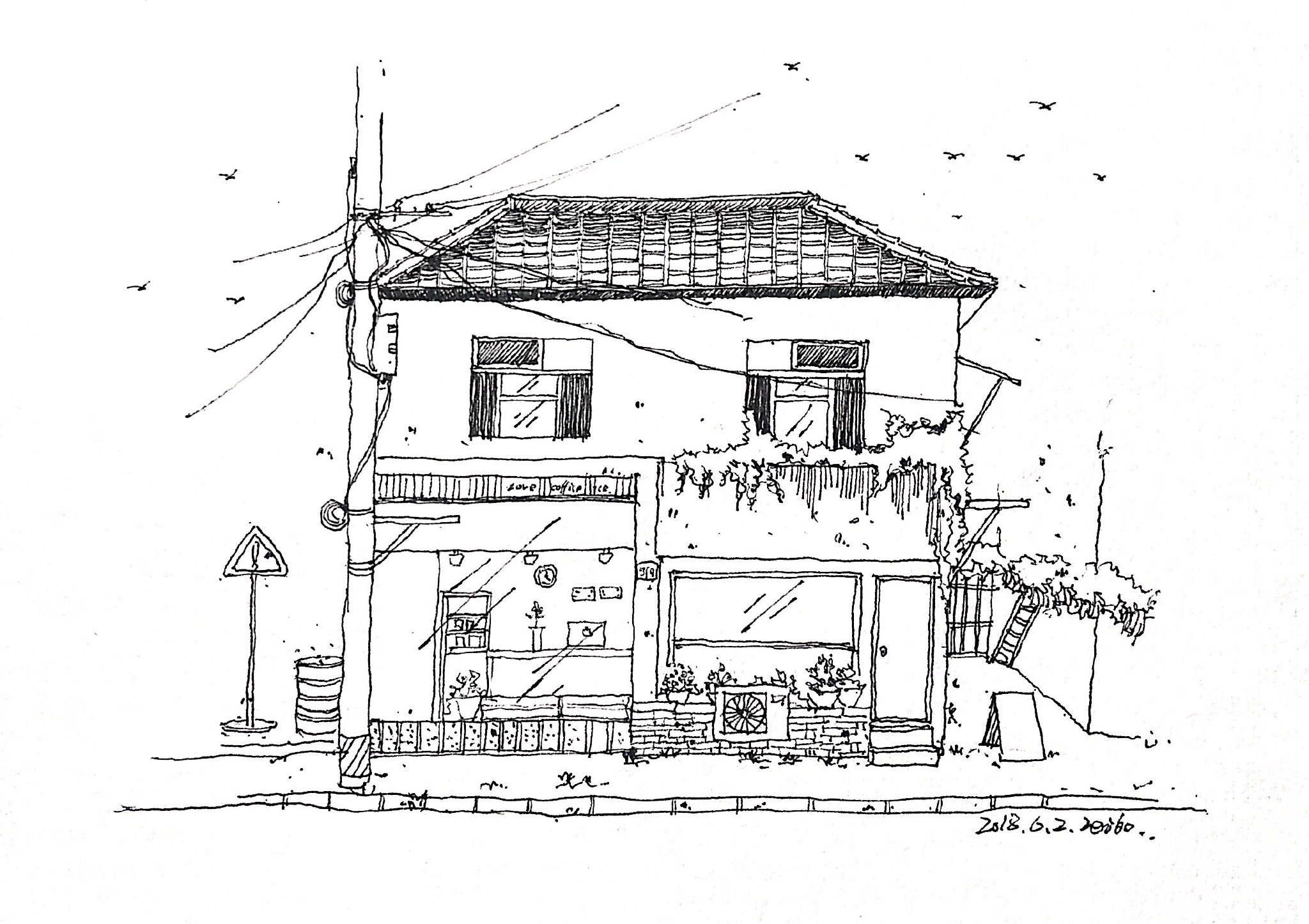 老房子线稿吾阙三叁