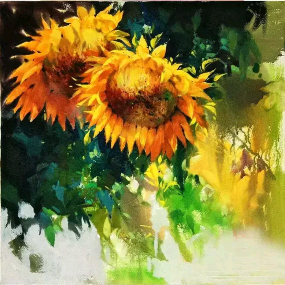 韩国花后金英善向日葵水彩画作品赏析收藏级