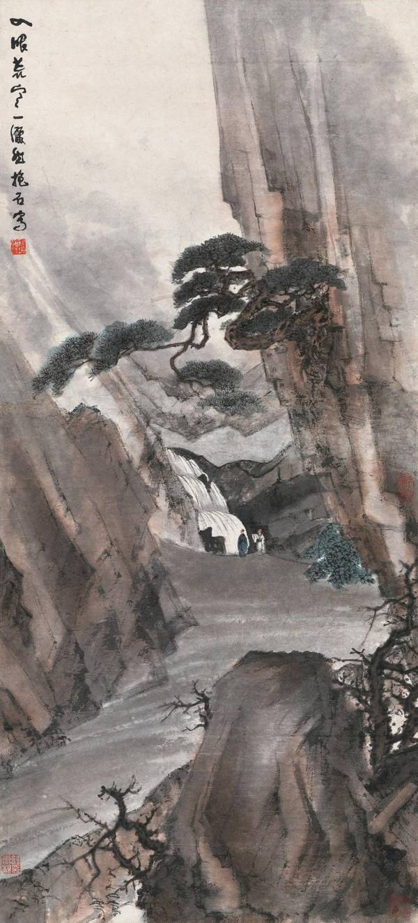 夏山听瀑——傅抱石山水画欣赏