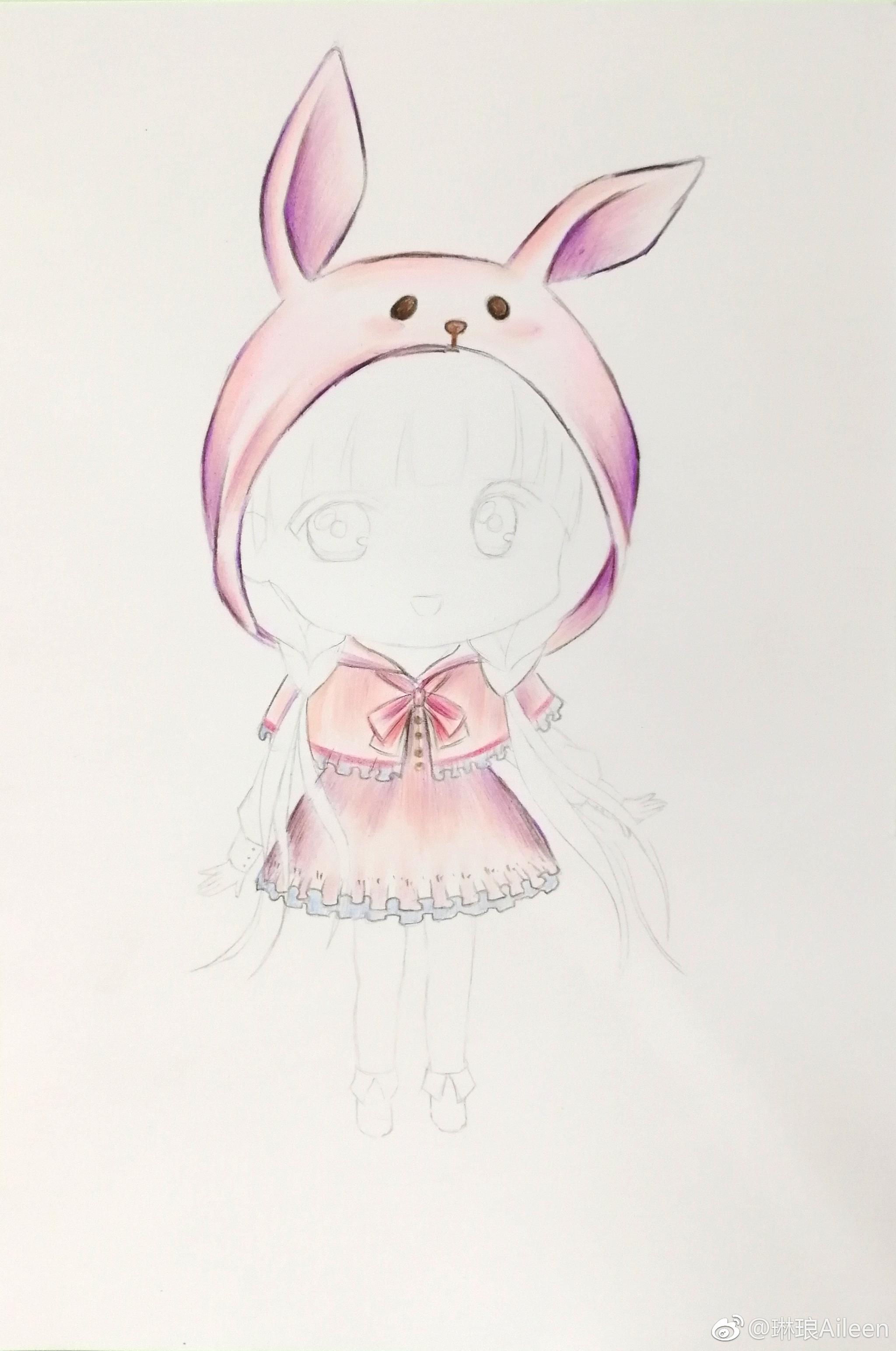 q版彩铅漫画萝莉马可彩铅加白卡纸