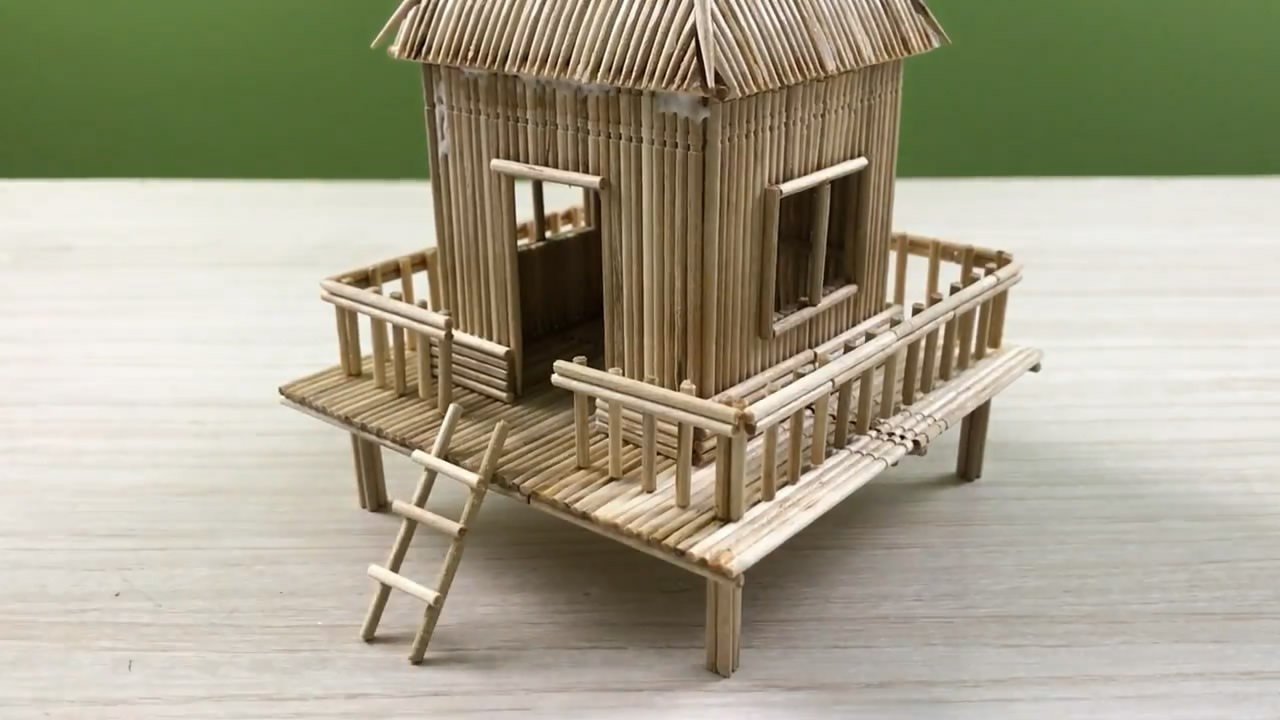 「创意手工diy」学习如何用牙签搭建小木屋模型的方法!