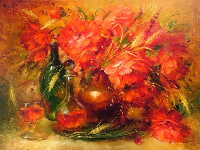 她以其特殊的艺术的眼光,美化了自然缤纷的花卉世界