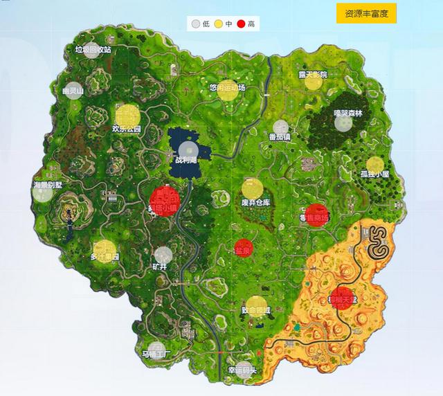 《堡垒之夜》地图资源分布 玩家落点选择推荐