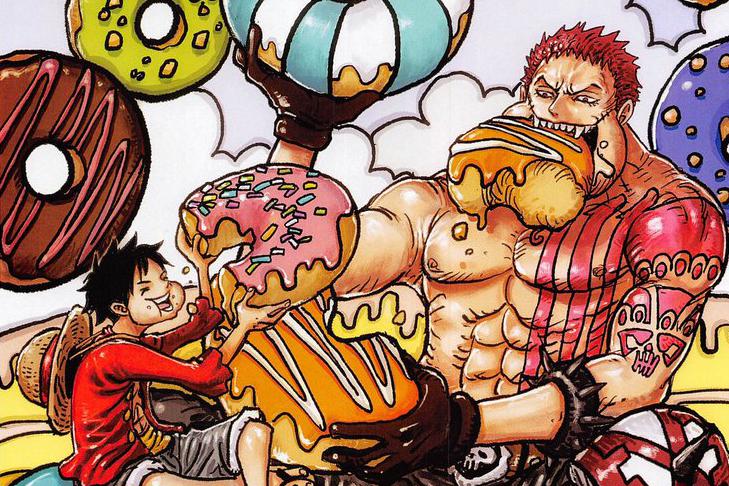 卡塔库栗拿了一个甜甜圈, 递给路飞: 这个洞洞超好吃, 给你