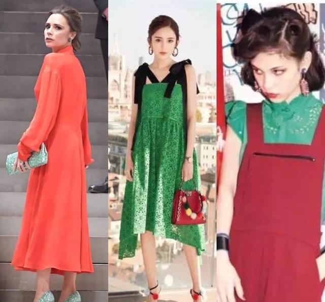 最可行的就是用包包或者鞋子点缀像大表姐墨绿色棉服搭配酒红色丝绒