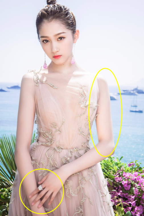 尴尬!关晓彤戛纳p图被换脸!浑身雪白,手指却像煤炭工人的手