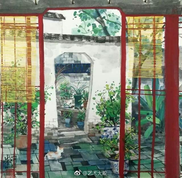 朱可江南小镇风情彩墨画欣赏朱可出生于1978年