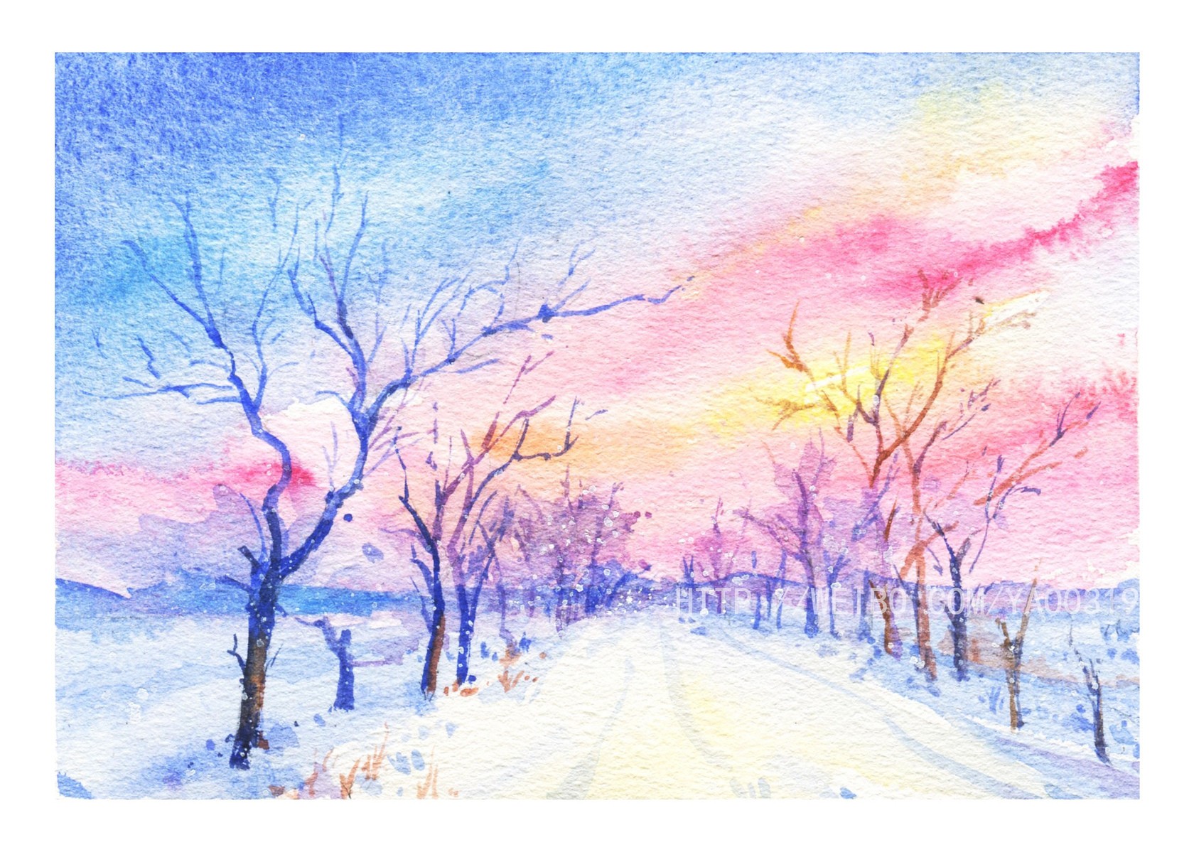 浅深系清新水彩风景画