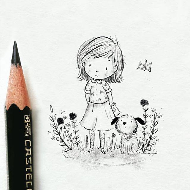 下面是一组非常可爱的铅笔画的儿童主题可爱插画,画风童真有趣让人