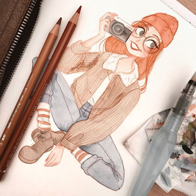 水彩,彩铅,马克笔手绘可爱女孩插画师 karolinepietrowski