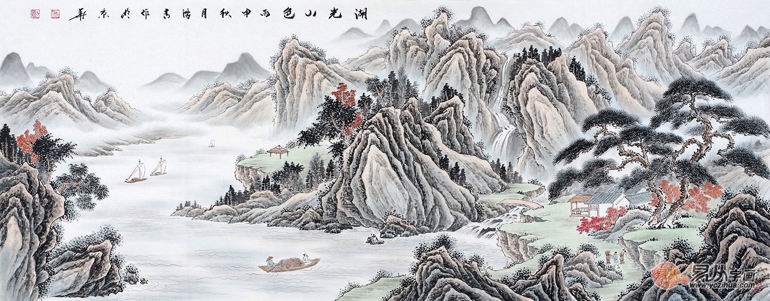 国画靠山图有什么用处?提上档次改善风水,样样精通!!|泰山|湖光山色|