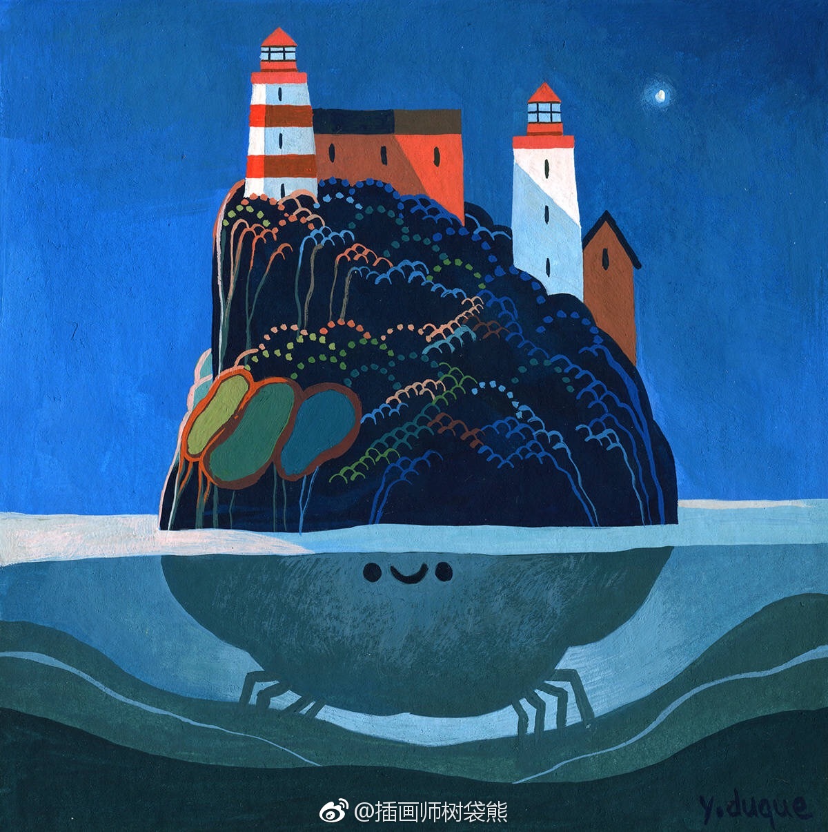 法国插画师 duque yvan 《螃蟹岛》插画设计作品每一座岛屿