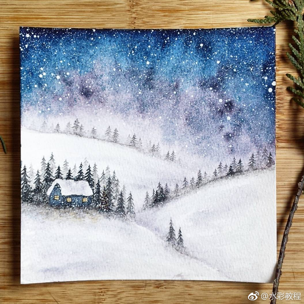 水彩星空风景作品欣赏byinsforestfoxart