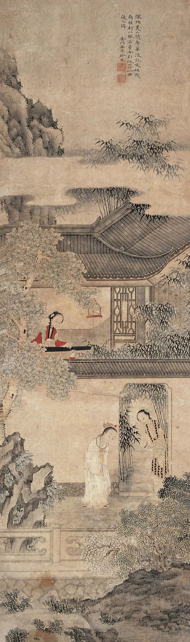 冷枚《西厢听琴》,清代而说到文字,便不得不提到冷枚的《十宫词图》.