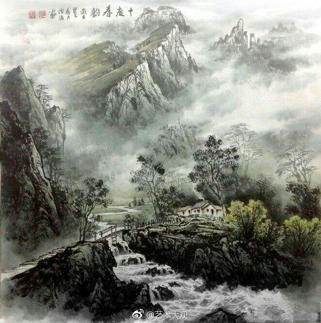 一组彩墨山水画