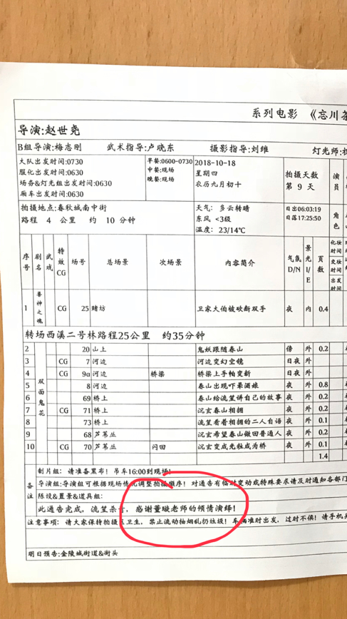 《忘川茶舍》剧组通告单流出 董璇被曝首任出品人