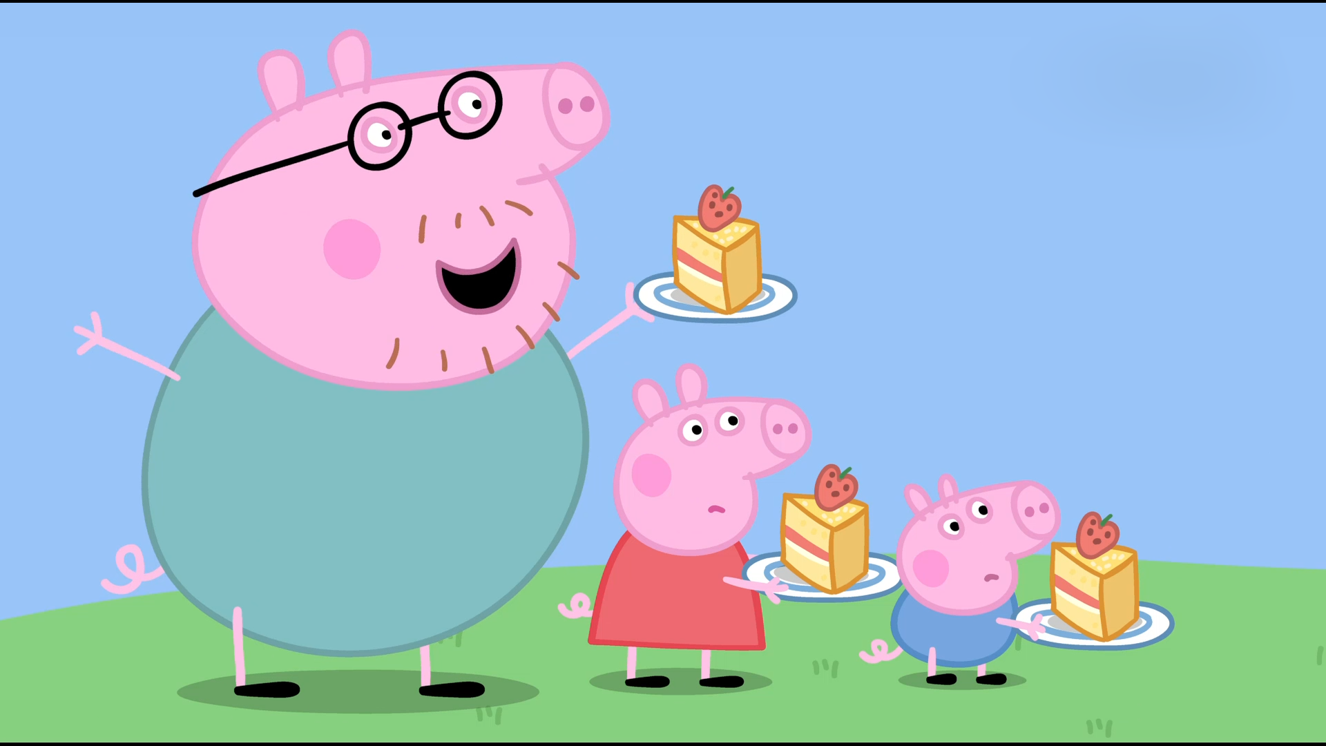 小猪佩奇一家要去野餐了猪爸爸拿了很多食物
