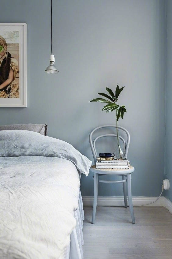 蓝色床头背景墙,简约优雅,梦幻.