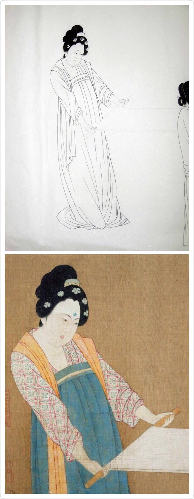 赵佶临摹《捣练图》白描稿.