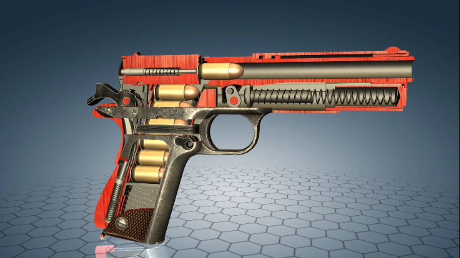 世界著名的柯尔特M1911A1式半自动手枪,3D动画演示工作原理_新浪新闻