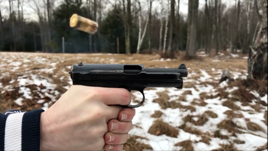 古董级别的毛瑟m1914袖珍型手枪,慢动作射击回放