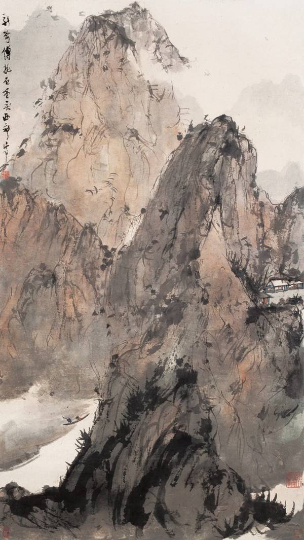 夏山听瀑——傅抱石山水画欣赏