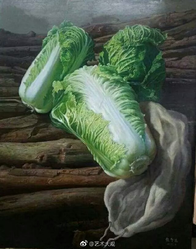 张智远的白菜系列古典写实油画作品