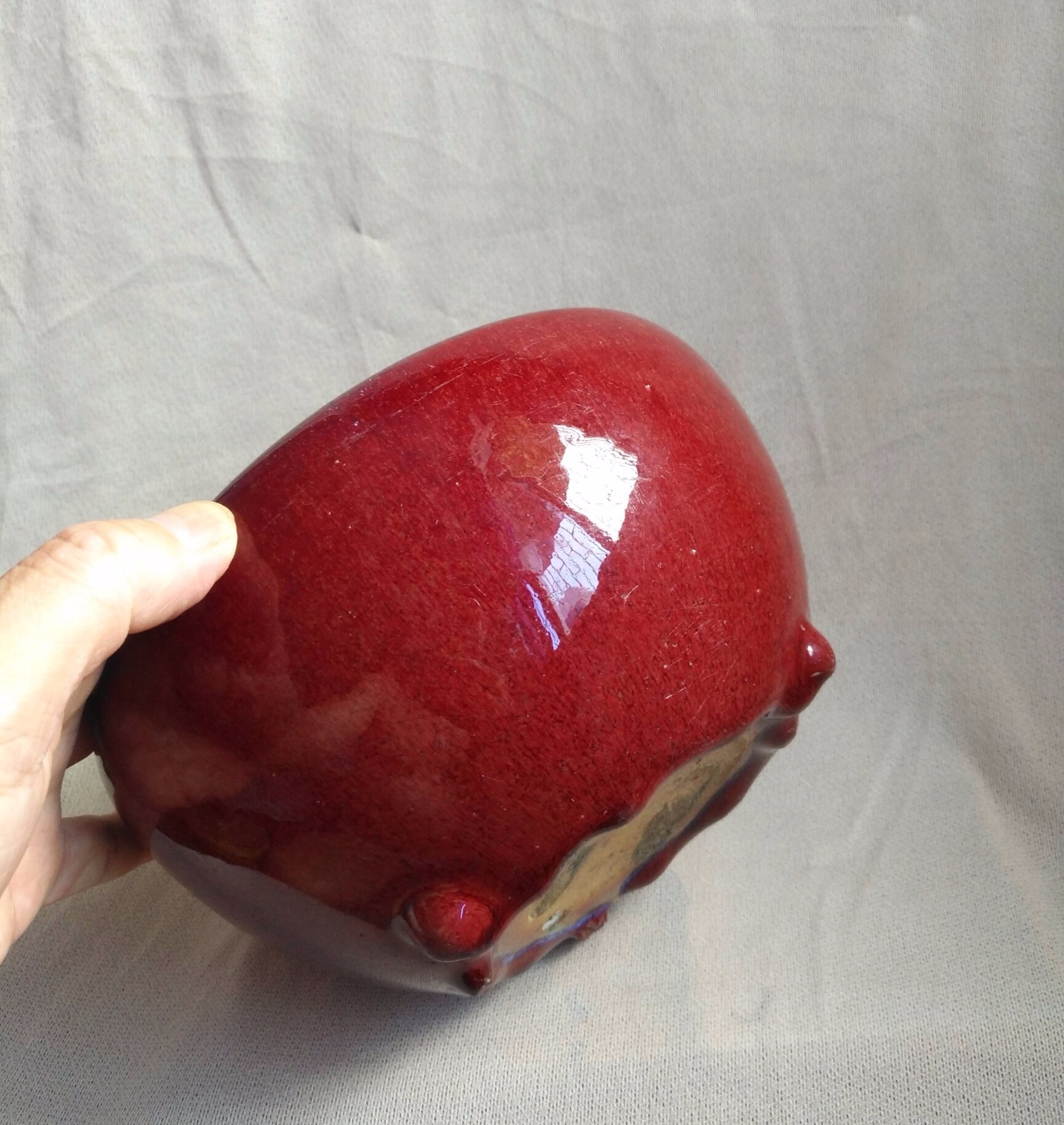 清早期窑变红釉钵式香炉