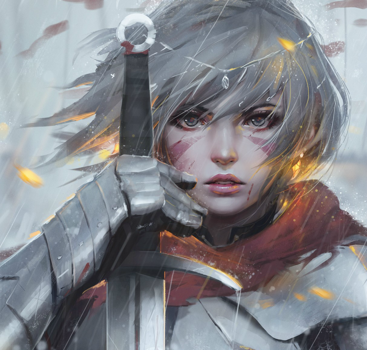 新加坡画师 痞气骄横的带刀女浪人 光影下神韵迷人的少女