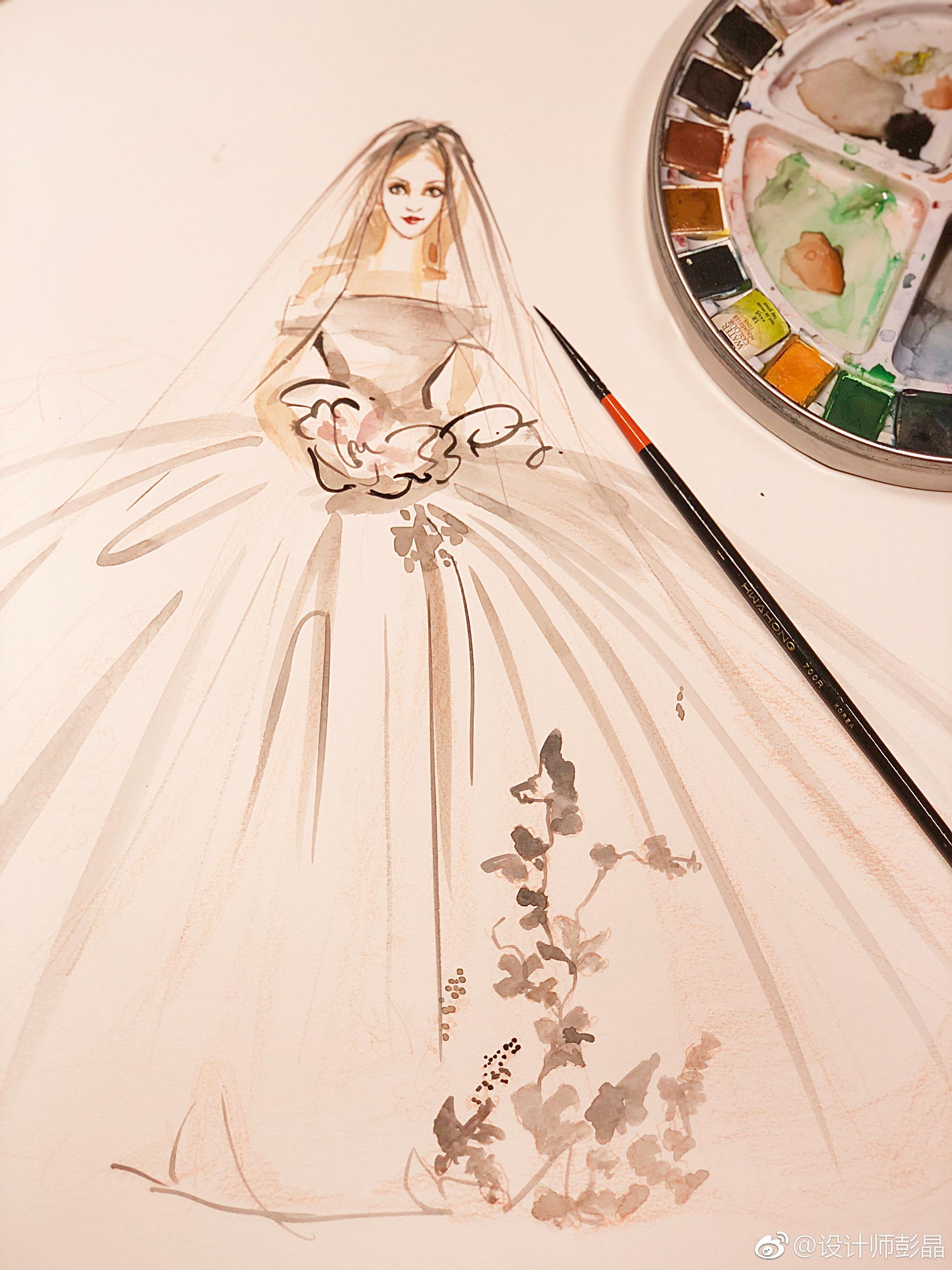 张馨予结婚照/中国风/手绘婚纱图早上我弟和我说设计图要结合传统一