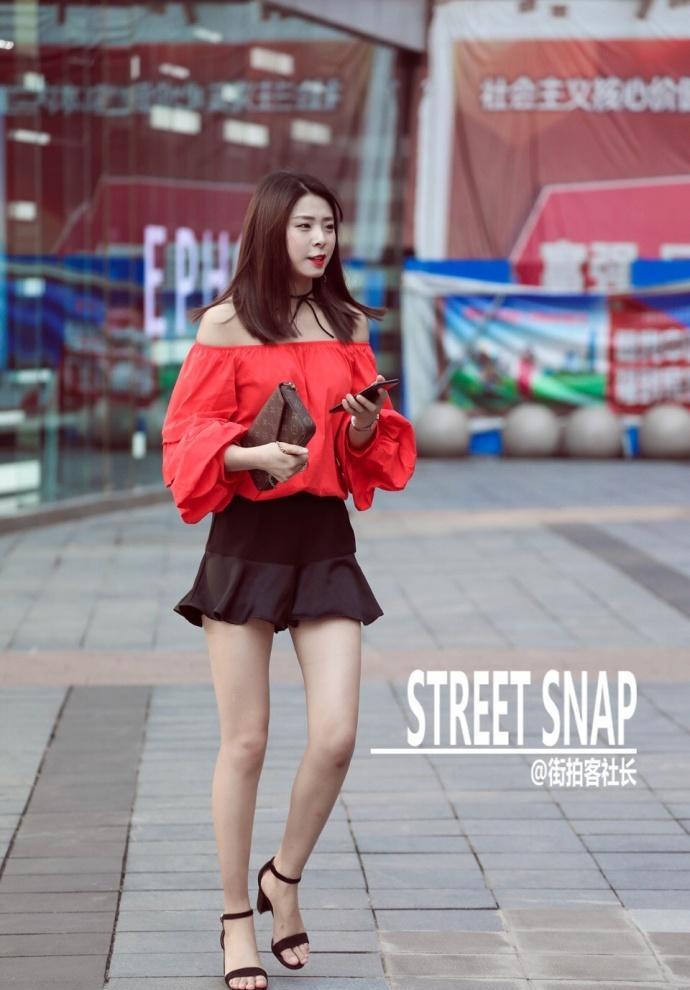 街拍一字带高跟鞋合集