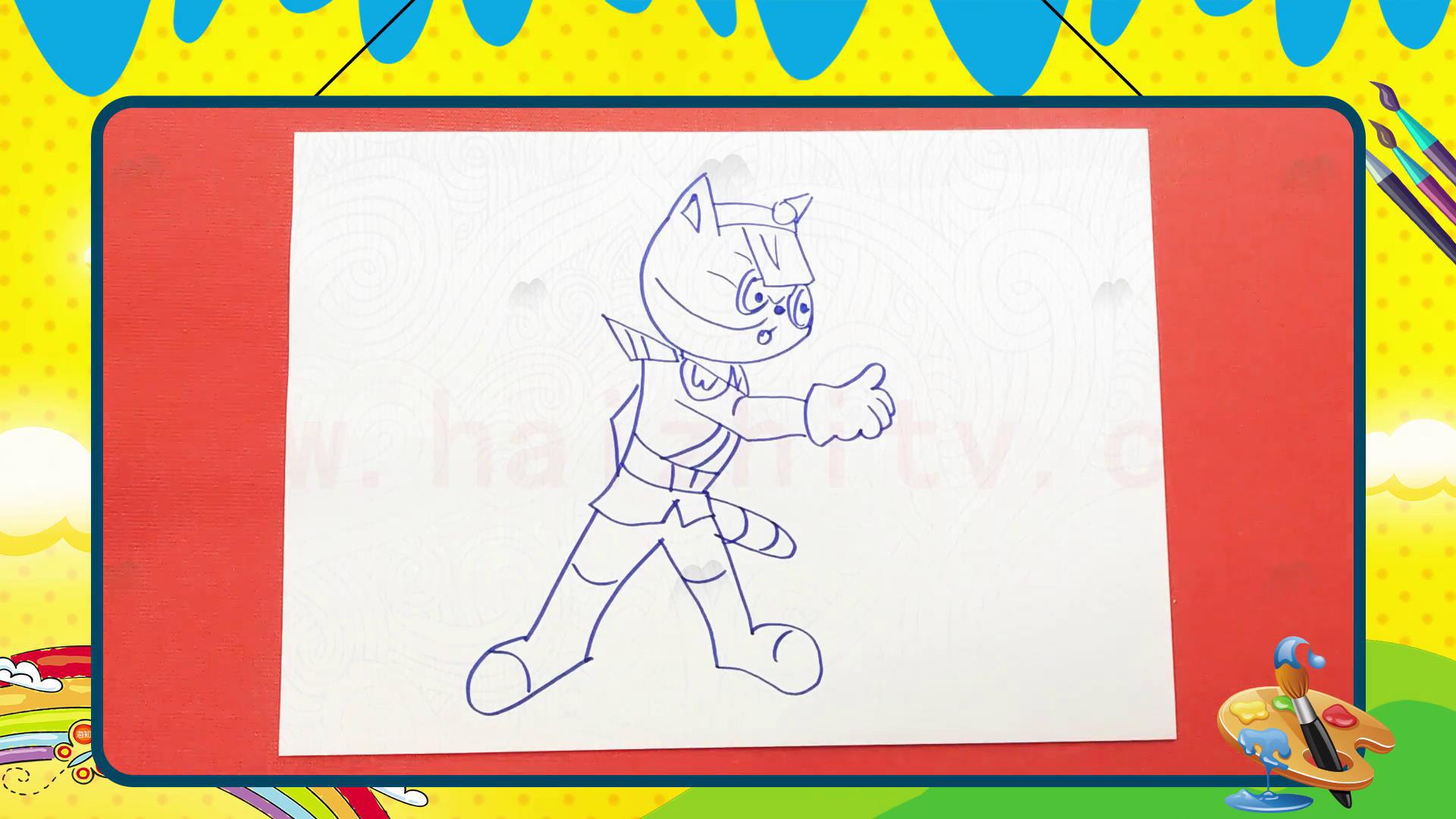 手绘卡通简笔画之画黑猫警长里的白猫班长