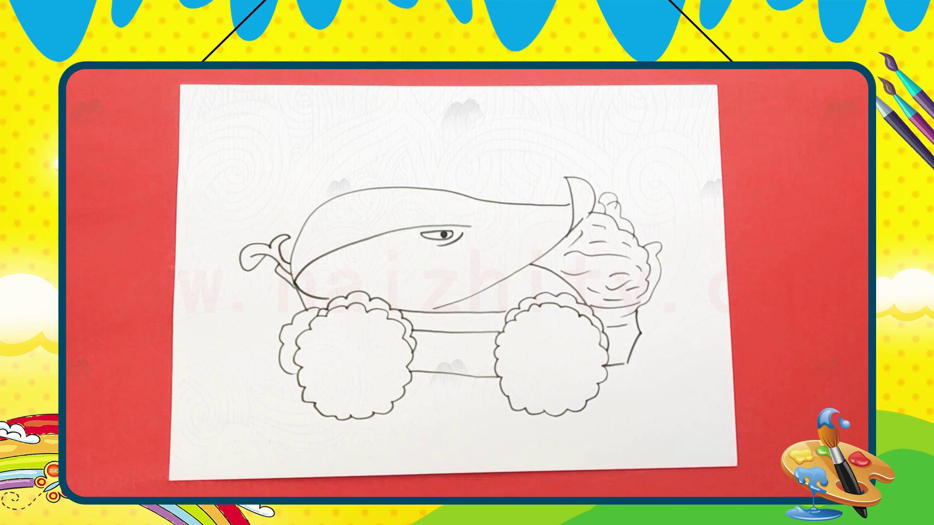 手绘卡通简笔画之画植物大战僵尸中的_玉米加农炮