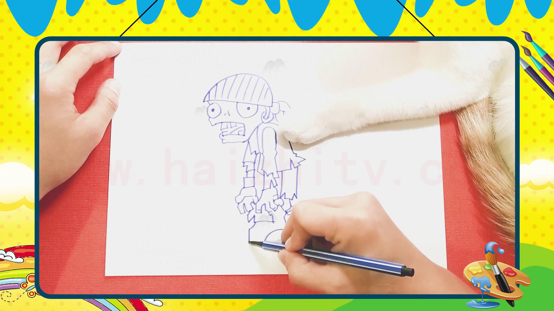 手绘卡通简笔画之画植物大战僵尸中的_海盗僵尸